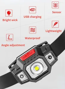 Faróis LED GLARE FARÇO Mini luz recarregável de faróis de farol de faróis ao ar livre Luz de cabeça montada na cabeça com bateria embutida do sensor