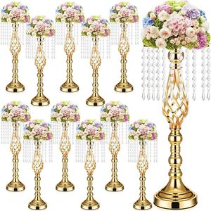 10 Pcs Gold Wedding Centerpieces for Table Crystal Flower Stand 193 inch Tall Vase with Chandelier Metal Hol 240110