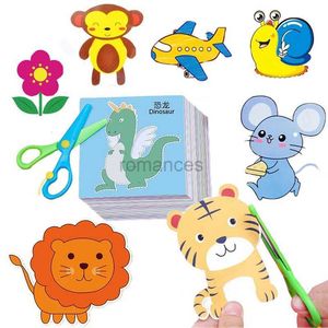 Intelligence toys 96/Set Children Cartoon Color Handmade Paper-cut Toys DIY Handmade Paper Art Learning Educational Toys with Scissors Tool Giftz240111