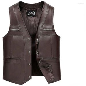 Gilet da uomo 2024 Inverno Genuino Gilet di Pelle Gilet Maschile Moto Cappotti Caldi Senza Maniche Giubbotti Velluto di Colore Solido Magliette E Camicette M04