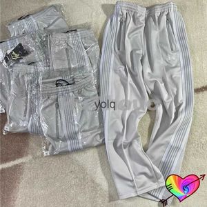 Men's Pants 2022 Grey White Needles Tra Pants Men Women Classic Stripe 1 1 Needles Pants Embroidered Butterfly High Street AWGE Trousersyolq