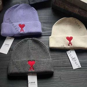 Шапки-бини Ami Knit Hat Love a Embroidery Женская дизайнерская шапка-бини с фланцем Шерстяная шапка Теплая парная лыжная холодная шапка YZCO