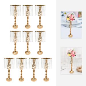10pc Crystal Flower Vase Stand Wedding Centerpieces For Table Gold 240110
