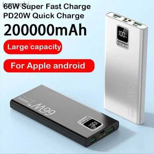 Bancos de energia de telefone celular 200000mAh Display digital PowerBank 66W Carregamento super rápido para iPhone Huawei Samsung portátil carregador de bateria externaL240111