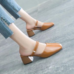 Dress Shoes With Medium Heels White Women's Summer 2024 Square For Office Work Sandals Woman Footwear On Offer H Korea Designer Sandal