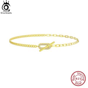 Anklets Orsa Jewels Fashion 14K Gold Paperclip Chain anklets for Women 925 Sterling Silver Side Chain Canle Straps Summer Jewelry SA62