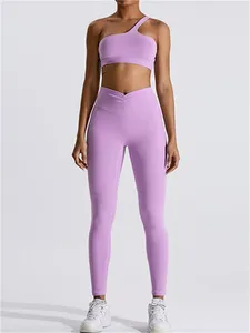 Conjuntos ativos 2 peças terno de yoga feminino ginásio um ombro sutiã superior secagem rápida cintura alta leggings esporte conjunto fitness treino correndo roupas esportivas