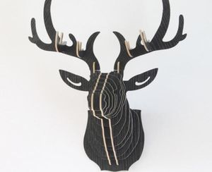 YJBETTER DIY 3D木製カラフルな動物鹿ヘッドアセンブリパズルウォールハンギング装飾アートウッドモデルキットホームデコレーション2272698