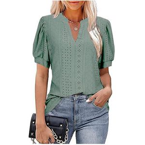 Summer Hollow Solid Color Casual V-neck Women's T-shirt Short-sleeved Tops & Tees