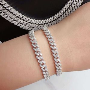 Bredd 8mm 925 Sterling Silver VVS Moissanite Diamonds White Gold Plated Cuban Link Chains Armband