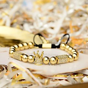 Strand Luxury Bracelet For Men Women Gold Plated Beads Crown Micro Zircon Inlay Handmade Top Quality Woven Adjustable Gift