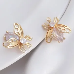 Charms WZNB 2Pcs Gold Plated Crystal Bee Cicada Pendant For Jewelry Making Handmade Earrings Bracelet Necklace Diy Accessories