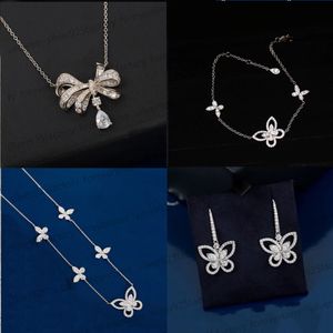 designer new 925 Silver Graff Phantom Butterfly Pendant Necklace with Five Flowers earrings Full Diamond Bracelet High Quality Jewelry gift Women collarbone Chain