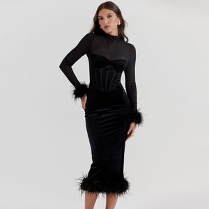 10062 L 2024 Landebahnkleid Frühlings-Sommerkleid Langarm-Verbandskleid mit mittlerer Wade Marke Gleicher Stil Damenkleid Mode Hohe Qualität mofei