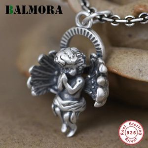 Pendants BALMORA 100% 925 Pure Silver Angel Pendant For Women Men Vintage Religion Pendant Thai Silver Jewelry Decoration Without Chain