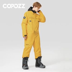 Tjocka män kvinnor skid jumpsuit utomhus sport snowboard jacka varm hopp kostym vattentäta vinterkläder övergripande huva 240111