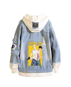 Män039s hoodies tröjor anime banan fiskrock tonåringar cowboy cosplay jacka män kvinnor casual denim hooded löst tecknad ho8734693