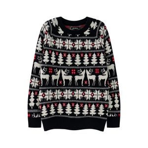 Autumn and Winter New Product Christmas Elk Double layered Contrast Jacquard Round Neck Pullover Knitted Sweater