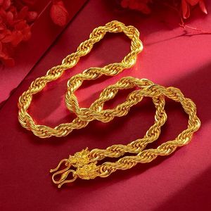 Ciondoli UMQ Nuovo 100% reale placcato oro 24K Distintivo Twist Collana Catena Boutique da uomo Regali Testa di drago Twist Rope Lungo 70 cm Gioielli