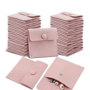 Display Microfiber Jewelry Pouch 8x8cm, Jewelry Packaging Bag Luxury Small Jewelry Gift Bags Necklace Package Snap Button with Divider