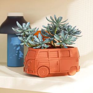 3D Kombi Camper Van Concrete Cement Flower Pot Silicone Mold Succulent Vase Planter Mould DIY Crafts 240110