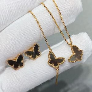 Sets Fashion Brand Rose Gold Grey Fritillaria Mini Butterfly Necklace Earrings Bracelets Women's Luxury Fine Jewelry Set Party Gift