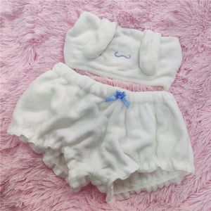 Kvinnor Soft Velvet Bh och Bloomer Set Cute Anime Sexig Cosplay Underwear Pink Warm Clothing Kawaii Long Ear Pyjamas Shorts Outfit 240110