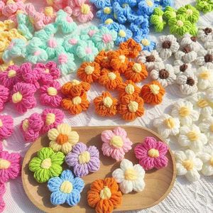 Other Arts and Crafts 10pcs Hand-knitted Flower Applique Sew On Patches Floral Applique Decor For Clothes Shoes Hats Craft Diy Hair Clip Wedding Decor YQ240111
