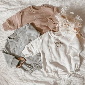 Born Baby Romper Inverno Grosso Crewneck Moletons Romper Roupas Carta Bordado Impressão Macacões Moletom Branco 240111