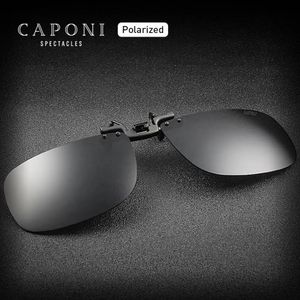 Solglasögon Caponi Brand Polarized Clip on Glasses Frame Dagliga körning av svarta linser 100% UV -skydd Vänd upp solglasögonklipp Män CP1282