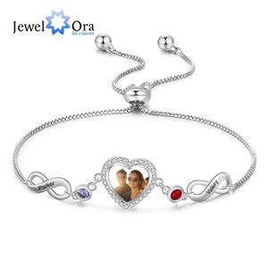 Pulseiras Jewelora com foto personalizada, pulseiras com 2 pedras de aniversário, corrente ajustável, nome gravado, pulseiras infinitas para mulheres