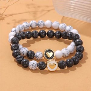 Strand 2Pcs/Set Natural Stone Round Beads Bracelets Opal Obsidian Jades Bracelet Hand Star Moon Cross Charm Couple Bangle