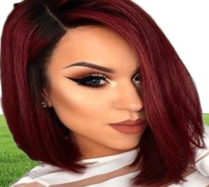 Piękno Ombre Red Bob Parowce dla kobiet Syntetyczne krótkie blond czarny brązowy prosty peruka Burgundowe włosy Odporny na ciepło FIBER10151537545772