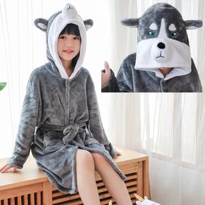 Kigurumi Husky Children Bathobe Bath Sabi Autumn Zimowe Zwierzęce Jednorożkie piżamy z kapturem dla chłopców Dziewczęta Ręczniki Dzieci Kostek 240111