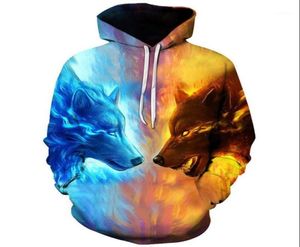 Men039s Hoodies Sweatshirts Buz ve Ateş Kurt 3D Baskılı Erkekler Kadın Erkek Giyim 2021 Ceketler Mağazalar Kazak Trailsuits Hayvan Str7963382