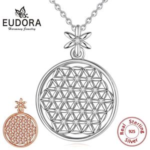 Pendants EUDORA 925 Sterling Silver Rose gold Color Silver Color Flower of Life Pendant Necklace with Cz Seed of Life Necklaces Jewelry