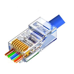 Cat6 1000mbps rj45 8p8c rystal cabeça passagem através do conector de rede cabo ethernet banhado a ouro friso final encalhado, plugues modulares não blindados do pc