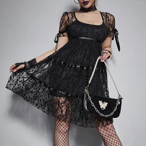 Casual Kleider Sexy Gothic Für Frauen Sommer Herbst Quadrat Kragen Kurzarm Party Kleid Punk Lolita Spitze A Linie Prom abend