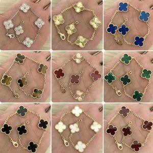 Designer Van Cl-Arp Pulseira V Gold High Edition Fanjia Five Flower Clover Feminino Branco Fritillaria Red Agate Diamond Lifting Transmissão ao vivo