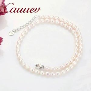 Naszyjniki Prawdziwy Mini Natural Freshwater Pearl Naszyjnik 925 Srebrna biżuteria dla dzieci Dziewczyna Dziewczyna Piękny prezent na Nowy Rok