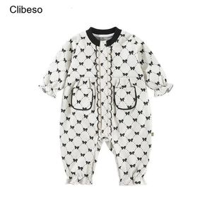 Clibeso Princess Rompers for Toddlers Baby Autumn Ubrania Dzieci Butique Bowknot Print Bodysuit dzieci