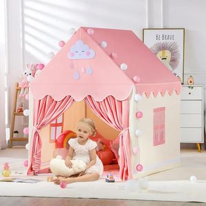 Large 1.35M Children Toy Tent Folding Kids Tent Tipi Baby Play House Toys Girls Pink Princess Castle Child Room Decor Gift 240110