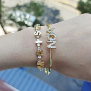 Zircon Name Bangles Personality Custom Name Bracelet Name Words Letters Custom Bracelet Bangle Women Jewelry Gift 240110