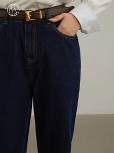 Jeans Dushu Damen Original Wash Jeans mit hoher Taille, dunkelblau, Denim, verkürzte, schmal zulaufende Hose, 2022 Winter, neue Baumwolle, lässige Pendler-Jeans