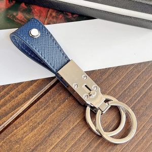 Luxury MB Full Grain Calf Leather Double Ring Keychain Högkvalitativa gåvor för män 240110