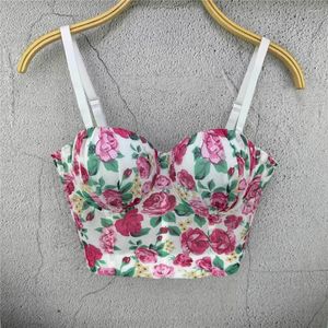 Canottiere da donna Reggiseni a pieghe in rete di alta qualità per le donne Canotta Dolce Slim Top corto Stampa floreale Reggiseno push up bustier Canotte femminili