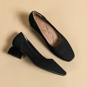 Dress Shoes Solid Color Women's Large Spring And Autumn 2024 High Heels Knitted Rubber Non Slip Sole Latex Insole Breathable Work Shoe