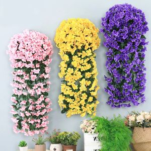 Fashionabla Violet Artificial Flower Wall Hanging Basket Orchid Silk Vine Home Wedding Party Street Lamp Decoration 240111