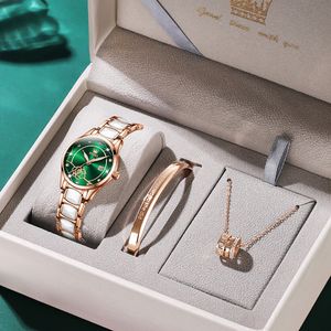AAA 3PIS Luxury Design Watch for Woman High Quality Diamond Ladies Quartz Watch 28mm Ceramic Watch Chain Waterproof Date Rostfritt stål Kvinnor Watches +Box 3606