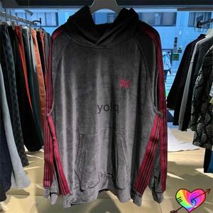 Hoodies masculinos moletom 2023 cinza vermelho vintage agulhas moletom homens mulheres 1 desportivo veludo tra awge borboleta pulloversyolq